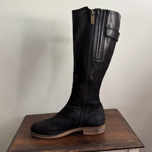 DUO Tall Black Leather Designer Moto Boot Size 8